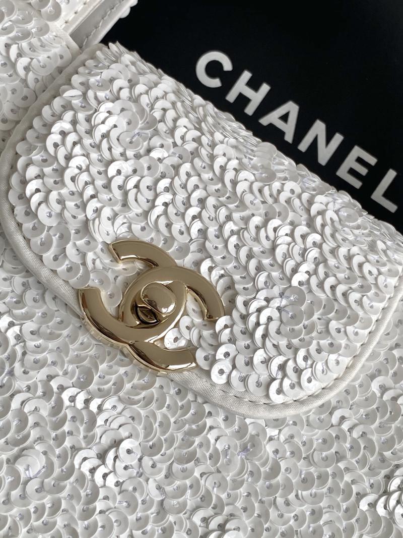 Chanel Sequins Mini Kelly Shopping Bag White AS4416