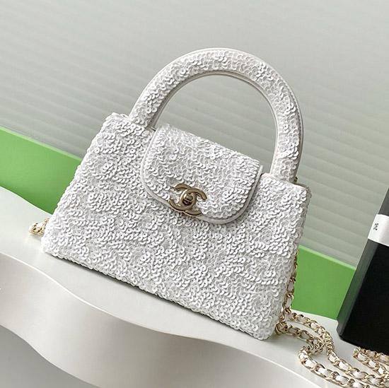 Chanel Sequins Mini Kelly Shopping Bag White AS4416