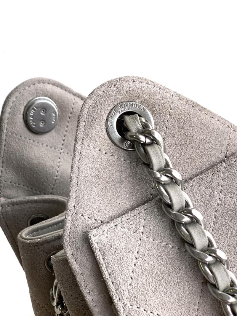 Chanel Suede 25 Mini Handbag Grey with Silver AS5292