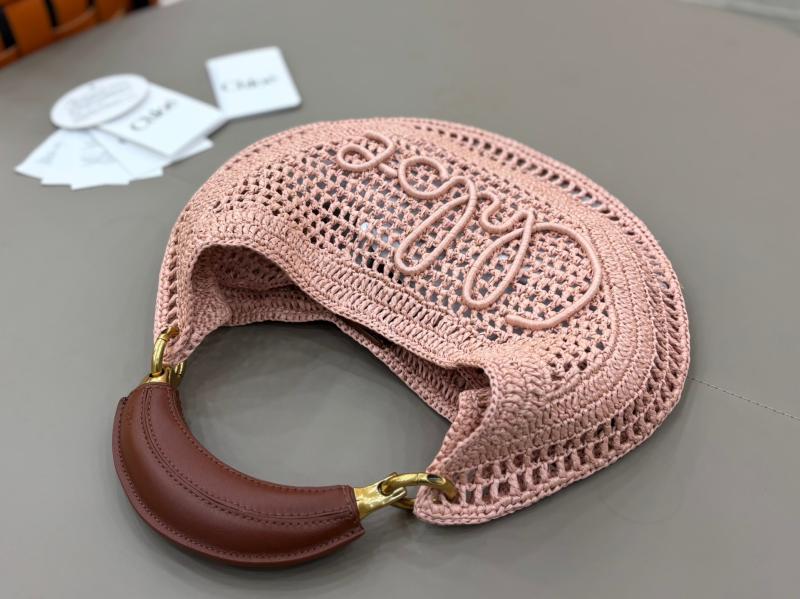 Chloe Raffia Summer Banana hobo bag Pink CH1668