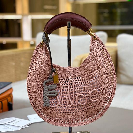 Chloe Raffia Summer Banana hobo bag Pink CH1668