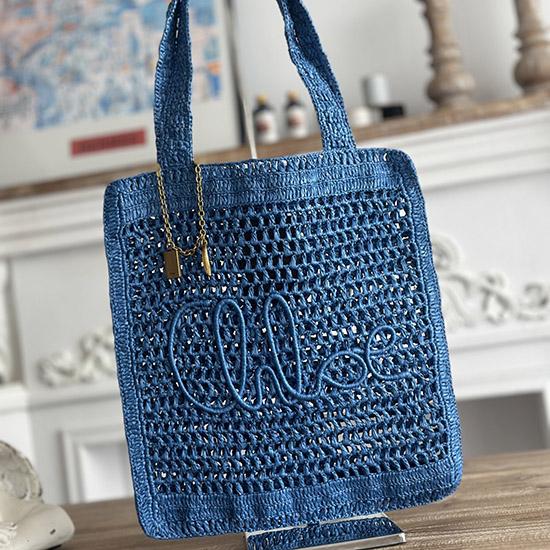 Chloe Raffia Summer Banana tote bag Blue CH25U