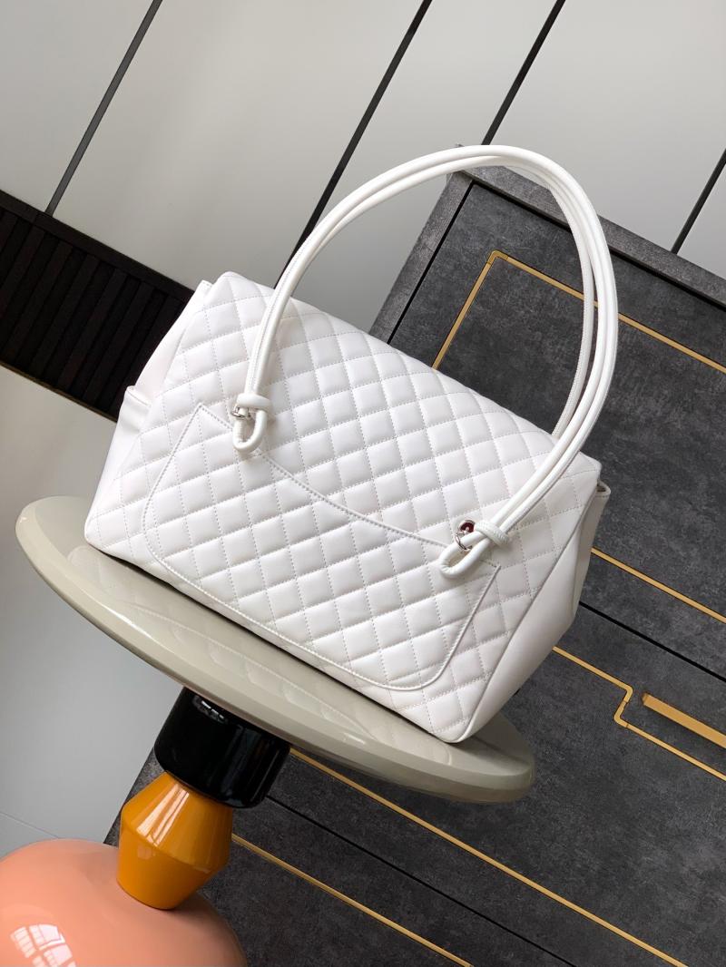 Large Chanel Calfskin Shoulder Bag White and Black AS6338