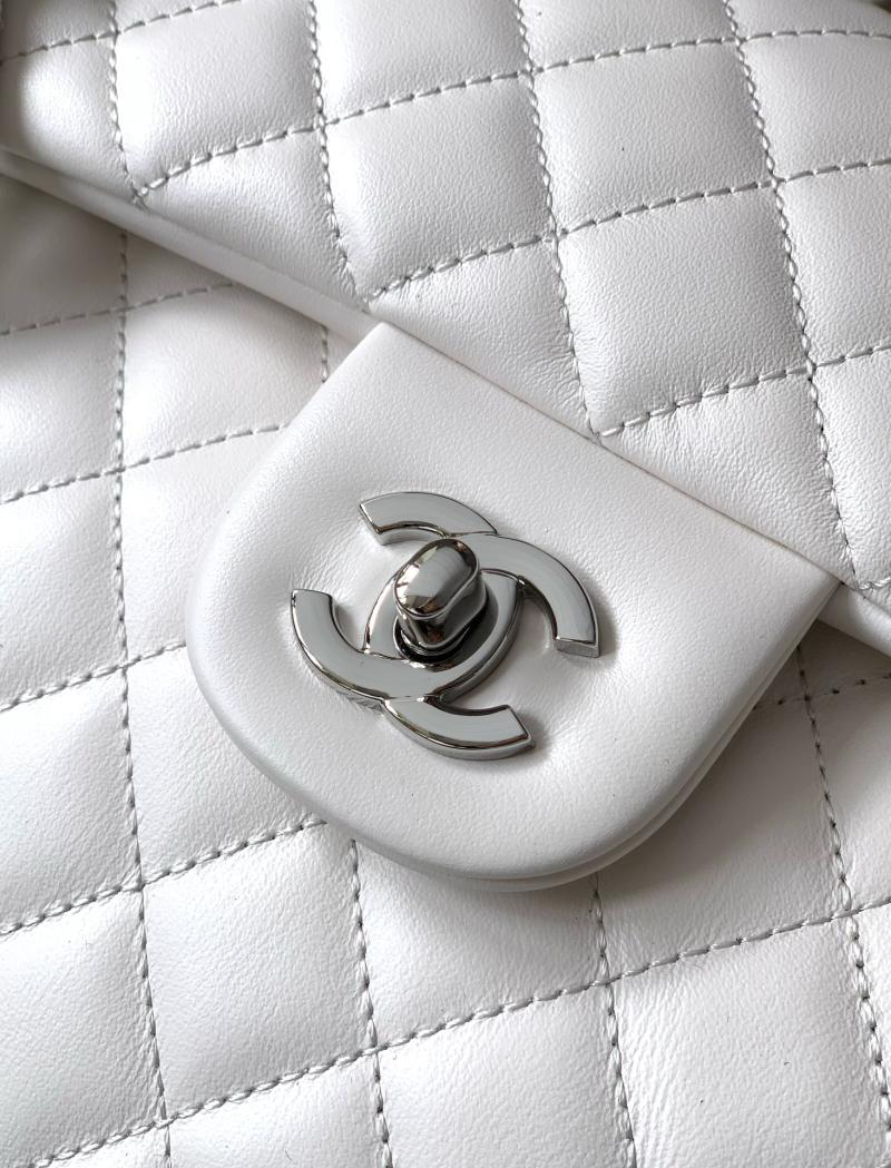 Large Chanel Calfskin Shoulder Bag White and Black AS6338