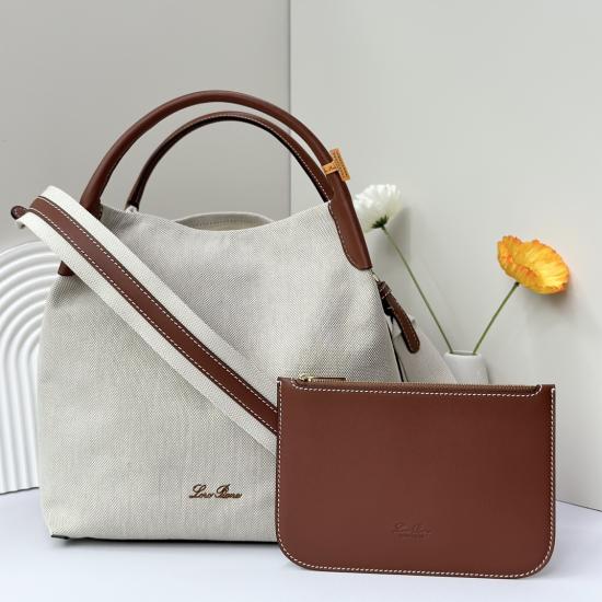 Loro Piana Canvas Large Bale bag Brown FAM9875