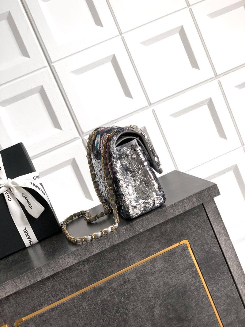 Medium Chanel Sequins Shoulder Bag Silver A01112