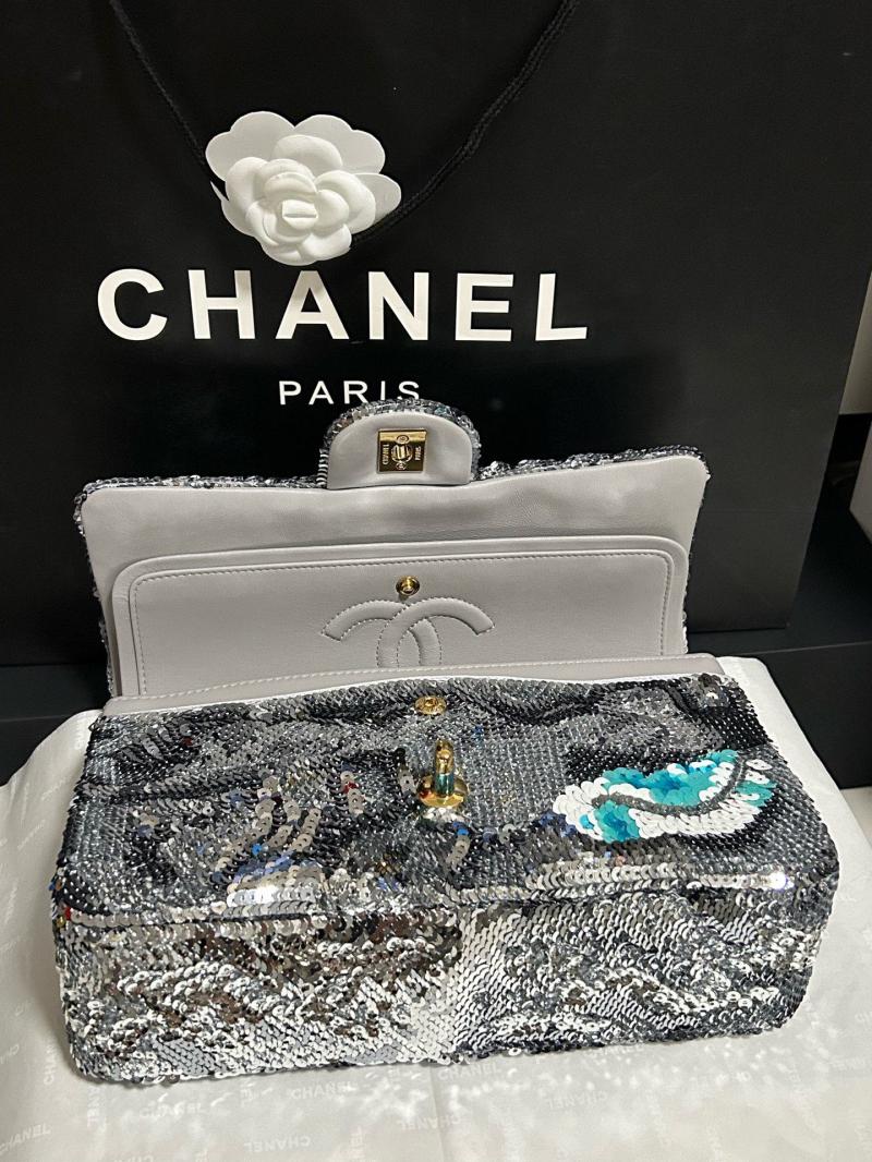 Medium Chanel Sequins Shoulder Bag Silver A01112
