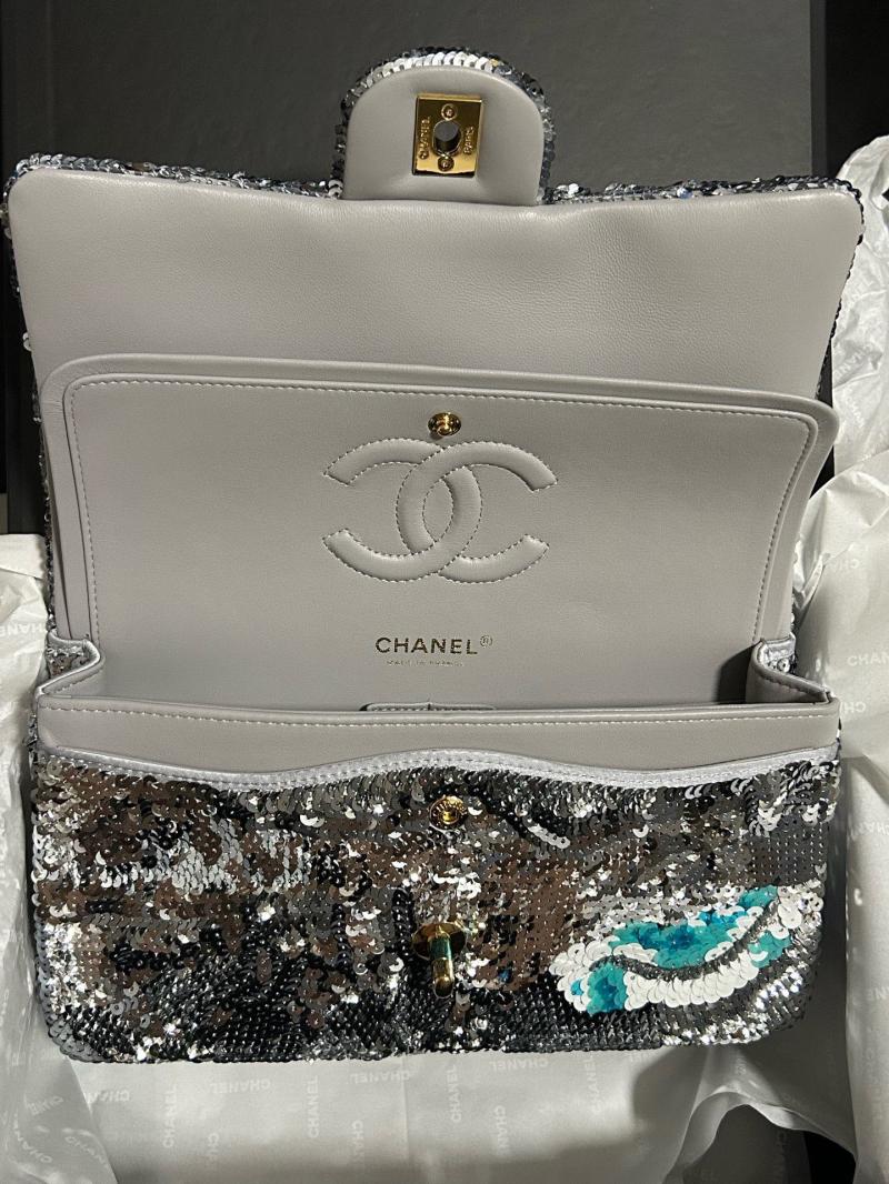 Medium Chanel Sequins Shoulder Bag Silver A01112