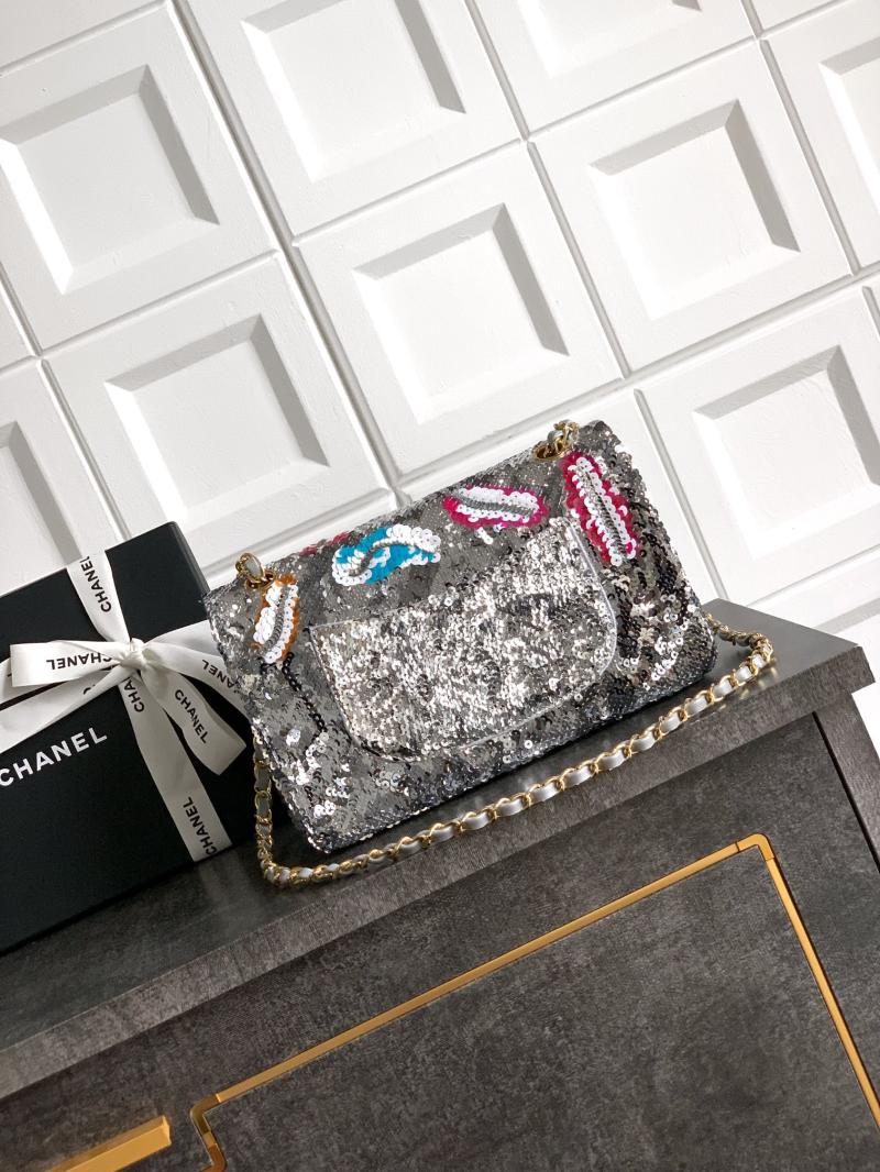 Medium Chanel Sequins Shoulder Bag Silver A01112