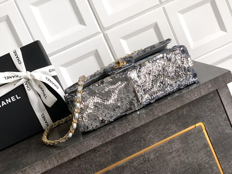 Medium Chanel Sequins Shoulder Bag Silver A01112