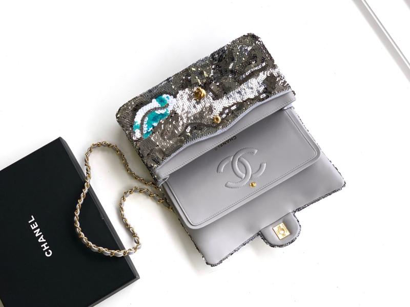 Medium Chanel Sequins Shoulder Bag Silver A01112