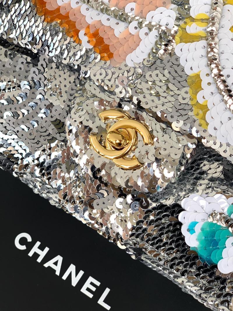 Medium Chanel Sequins Shoulder Bag Silver A01112