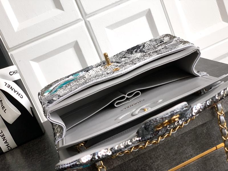 Medium Chanel Sequins Shoulder Bag Silver A01112