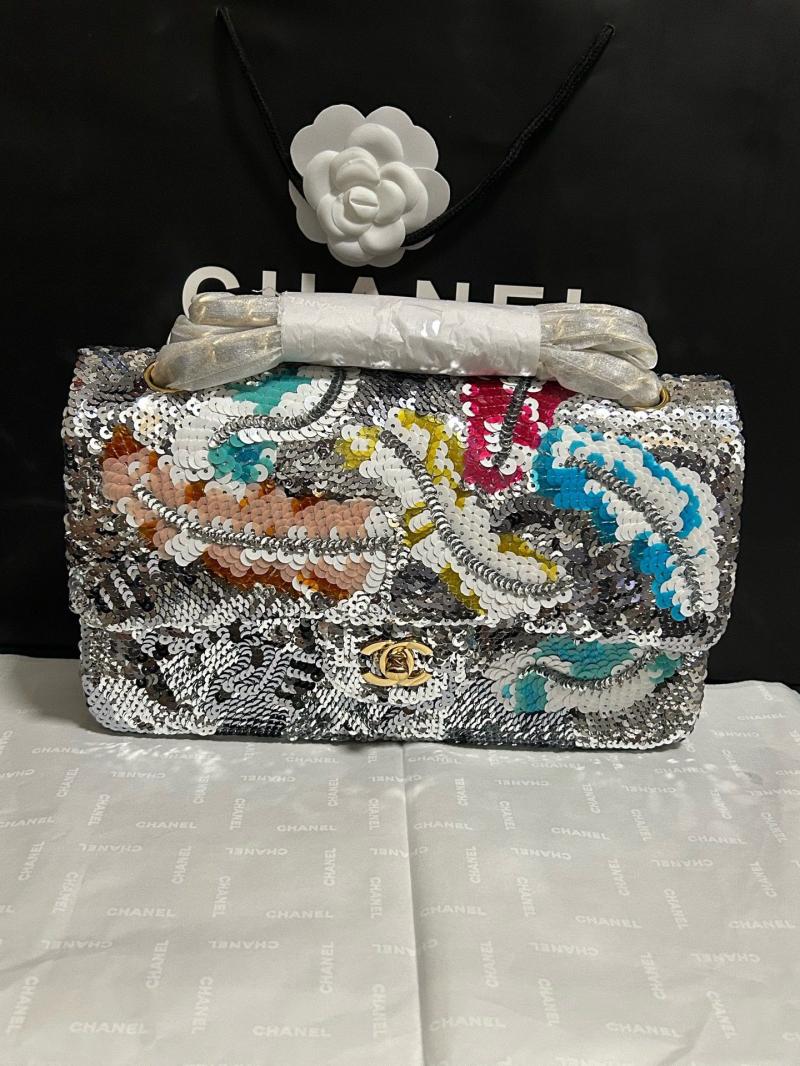 Medium Chanel Sequins Shoulder Bag Silver A01112