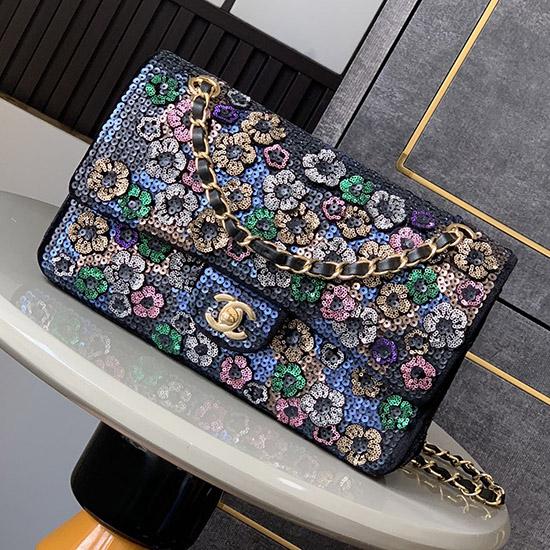 Medium Chanel Sequins Shoulder Bag Black A52525