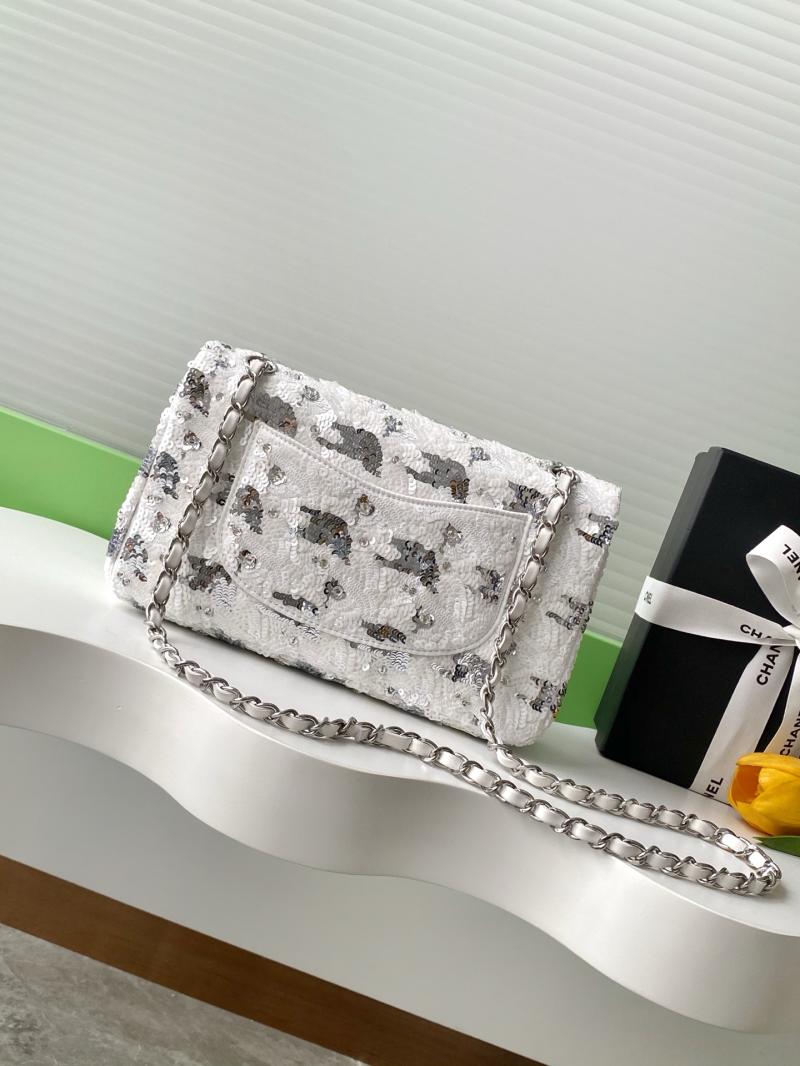 Medium Chanel Sequins Shoulder Bag White A01112