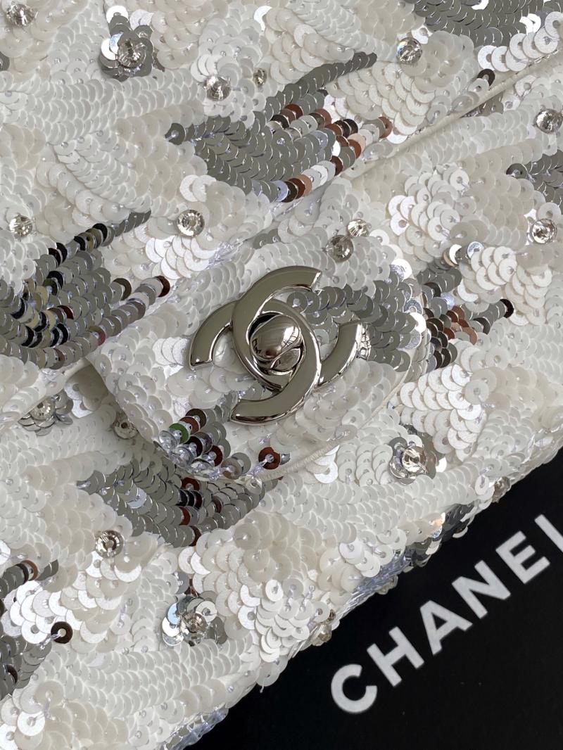 Medium Chanel Sequins Shoulder Bag White A01112
