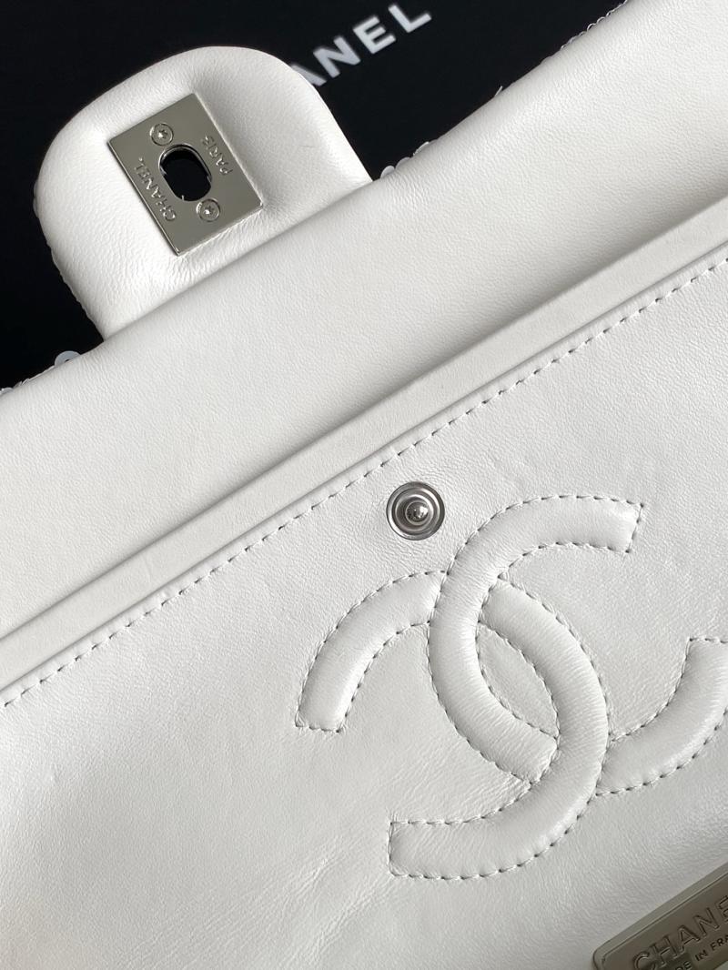 Medium Chanel Sequins Shoulder Bag White A01112