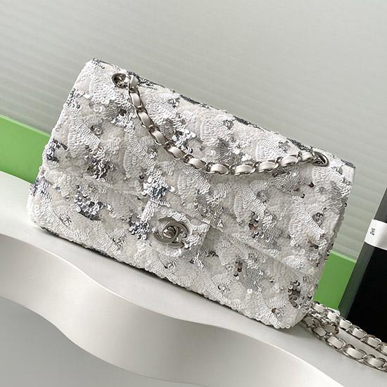 Medium Chanel Sequins Shoulder Bag White A01112