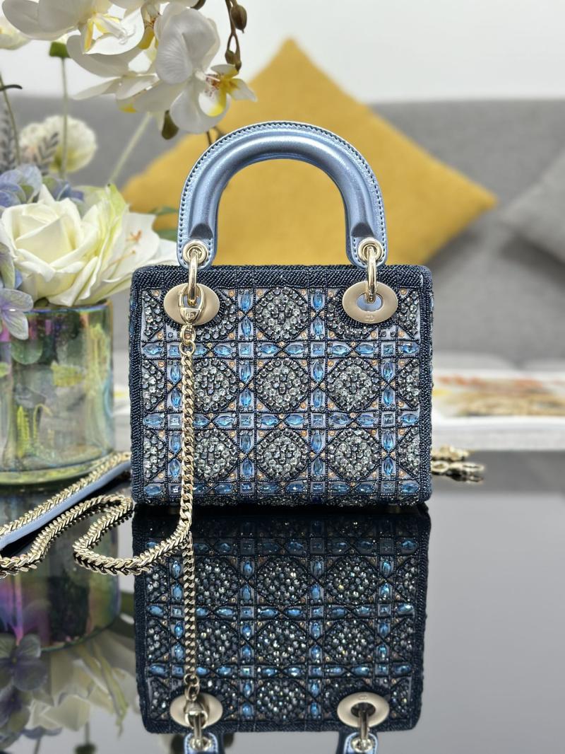 Mini Lady dior Bag Embroidered with Beads Blue M0505