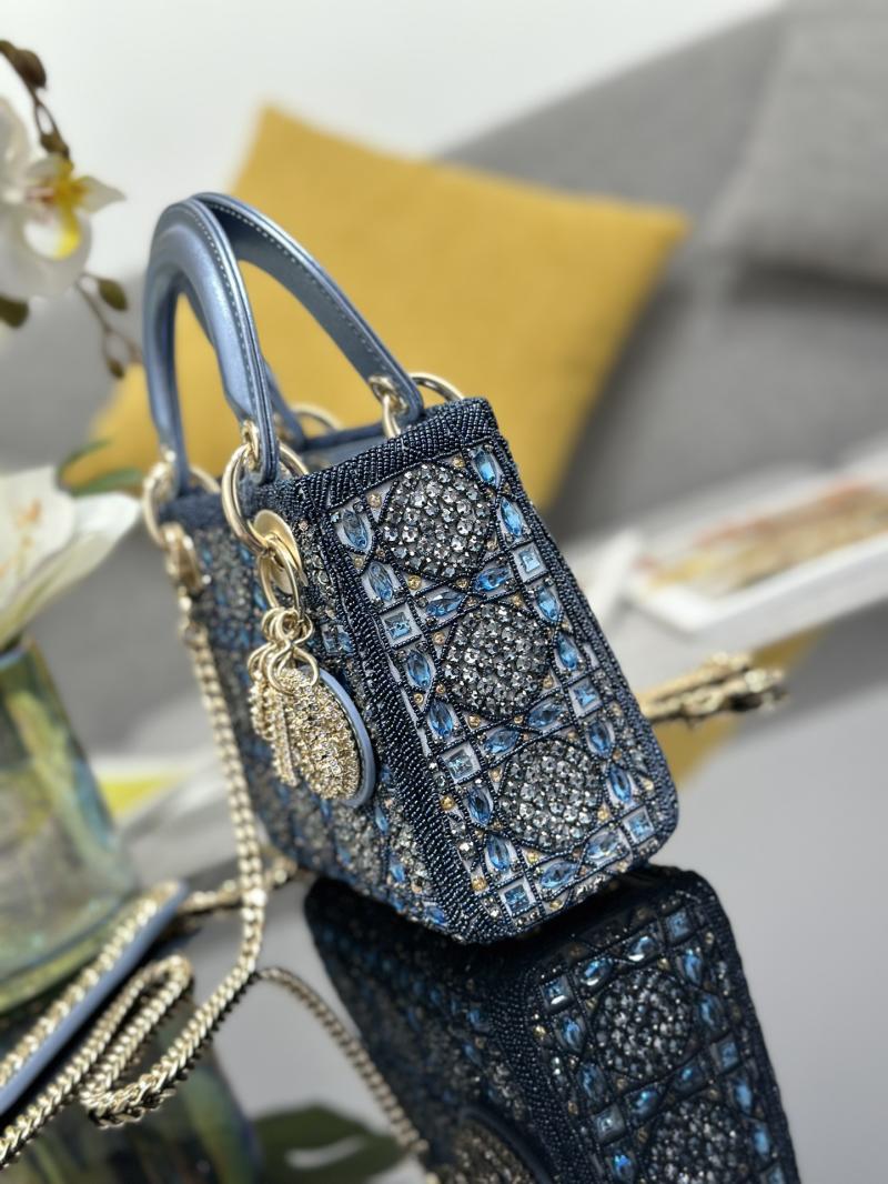 Mini Lady dior Bag Embroidered with Beads Blue M0505