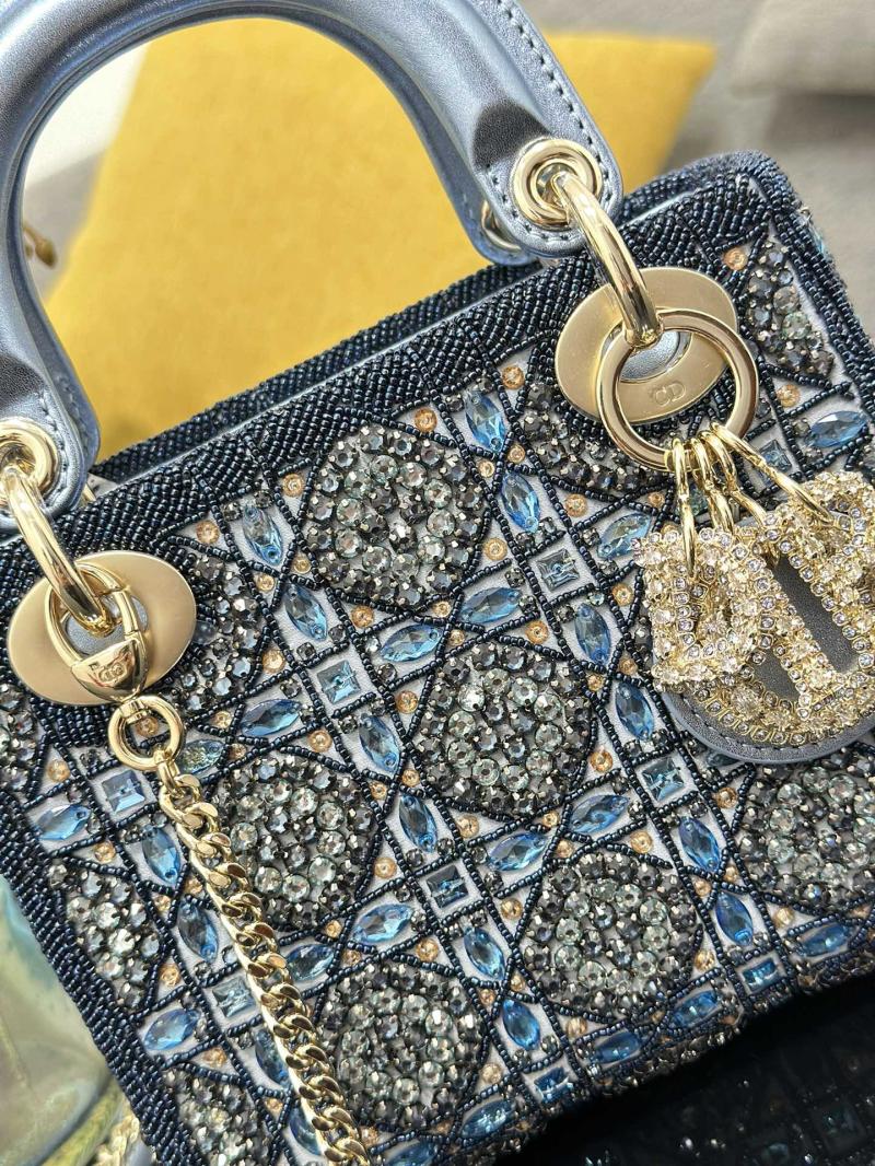 Mini Lady dior Bag Embroidered with Beads Blue M0505