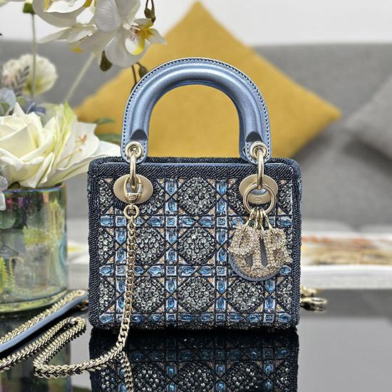 Mini Lady dior Bag Embroidered with Beads Blue M0505