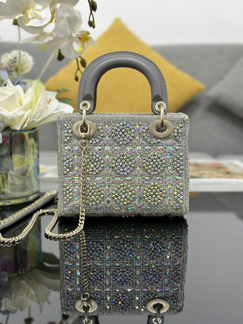 Mini Lady dior Bag Embroidered with Beads Grey M0505
