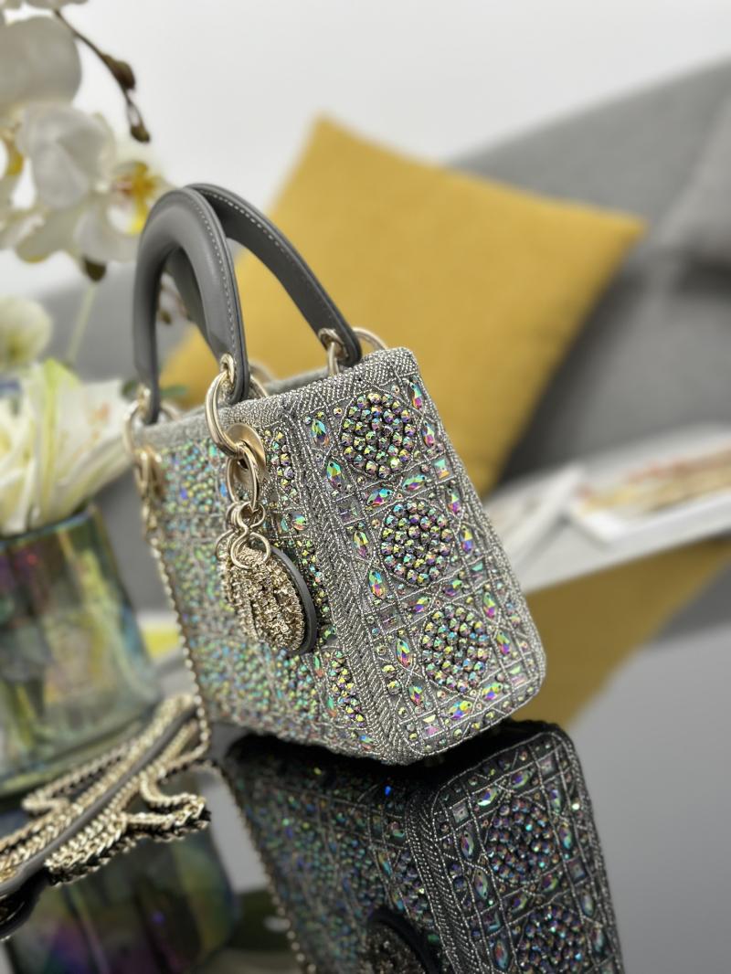 Mini Lady dior Bag Embroidered with Beads Grey M0505
