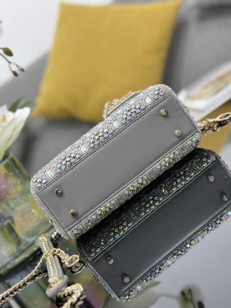 Mini Lady dior Bag Embroidered with Beads Grey M0505