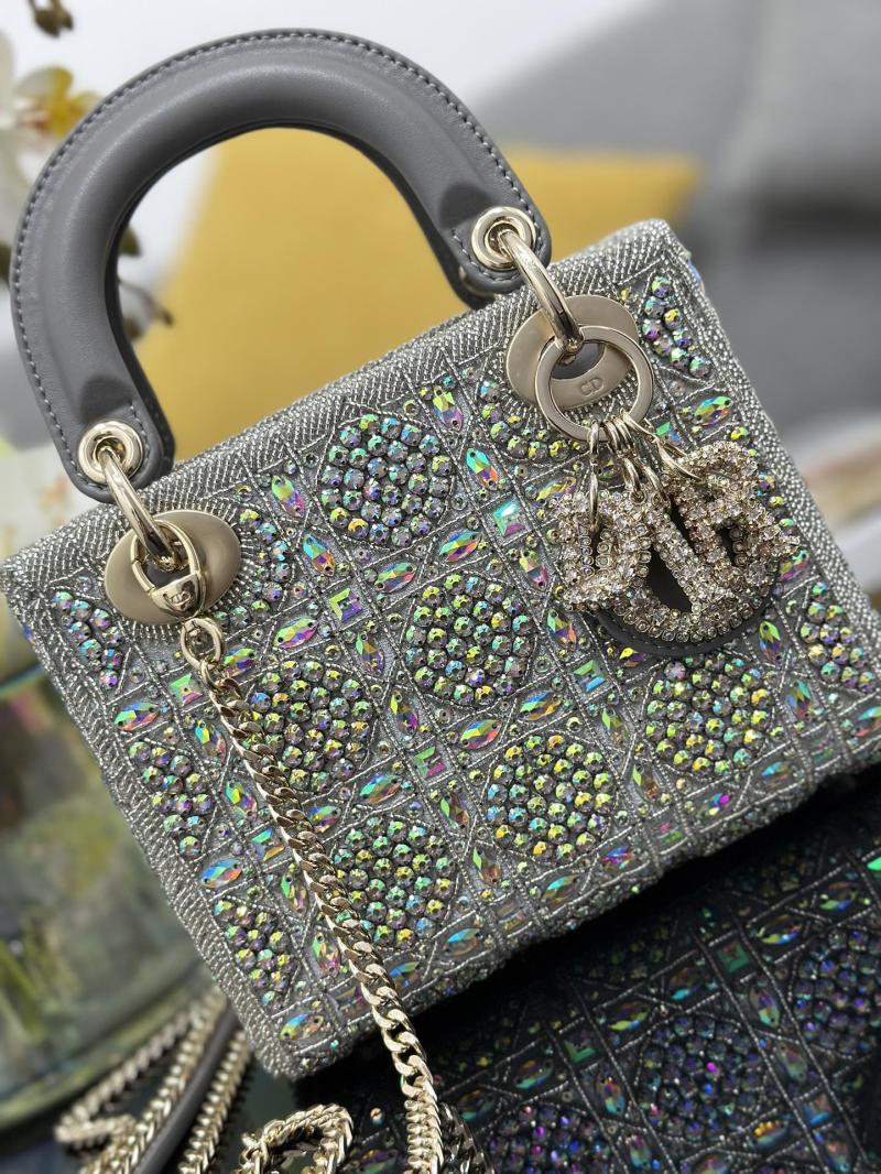 Mini Lady dior Bag Embroidered with Beads Grey M0505