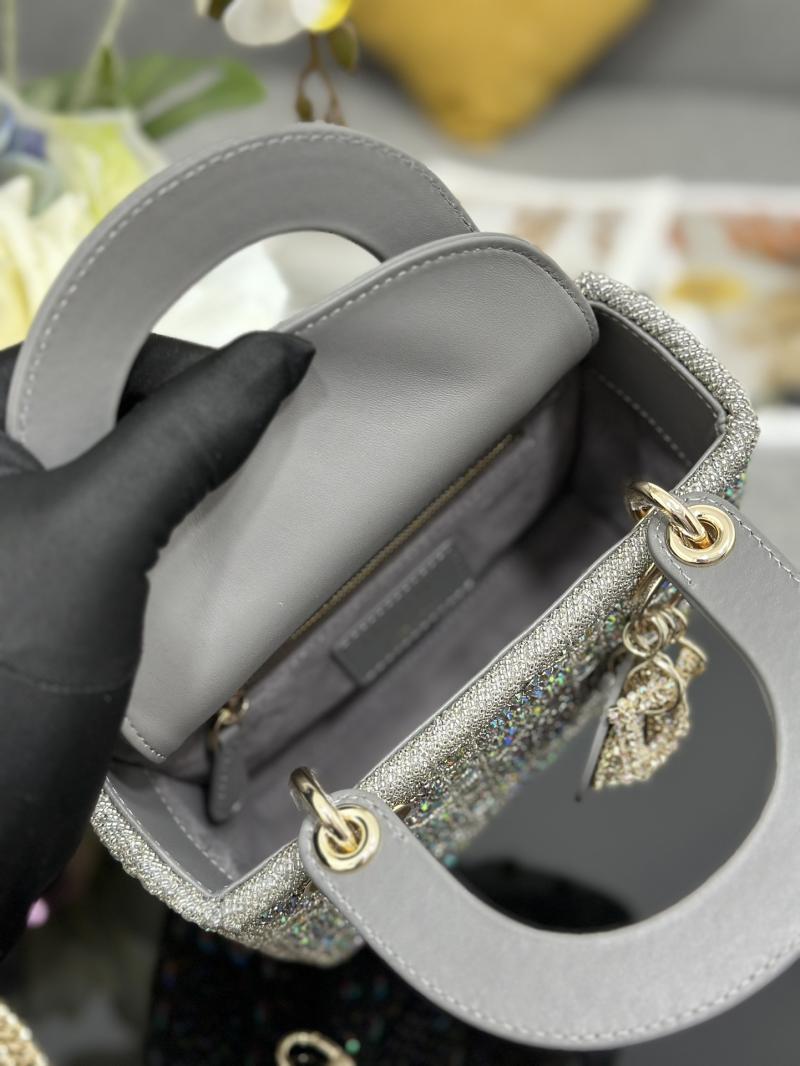 Mini Lady dior Bag Embroidered with Beads Grey M0505