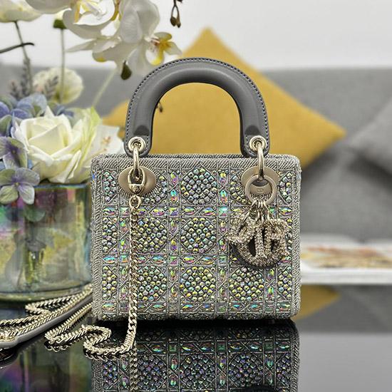 Mini Lady dior Bag Embroidered with Beads Grey M0505