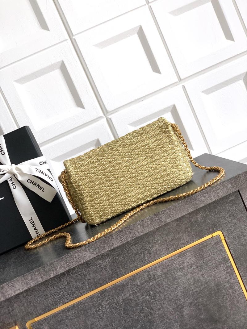 Small Chanel Tweed Flap Bag Gold AS5279