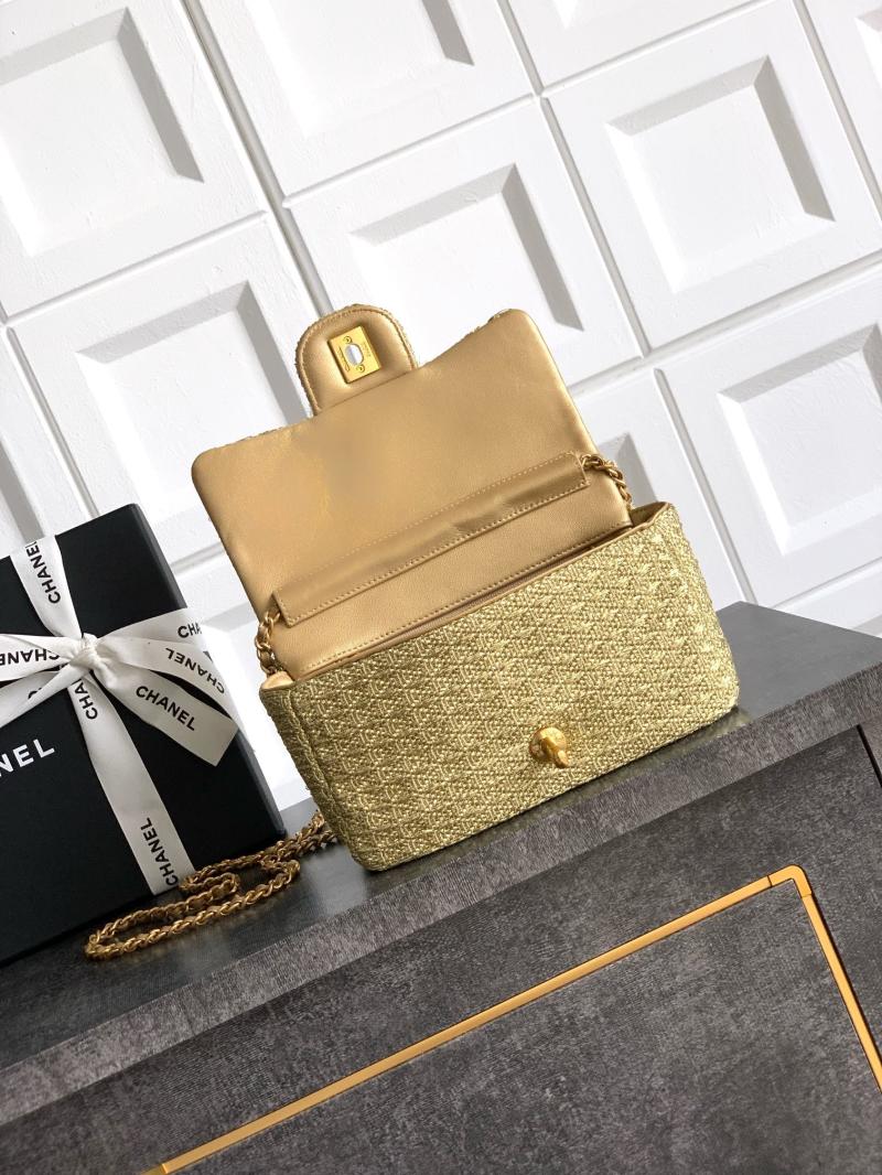 Small Chanel Tweed Flap Bag Gold AS5279