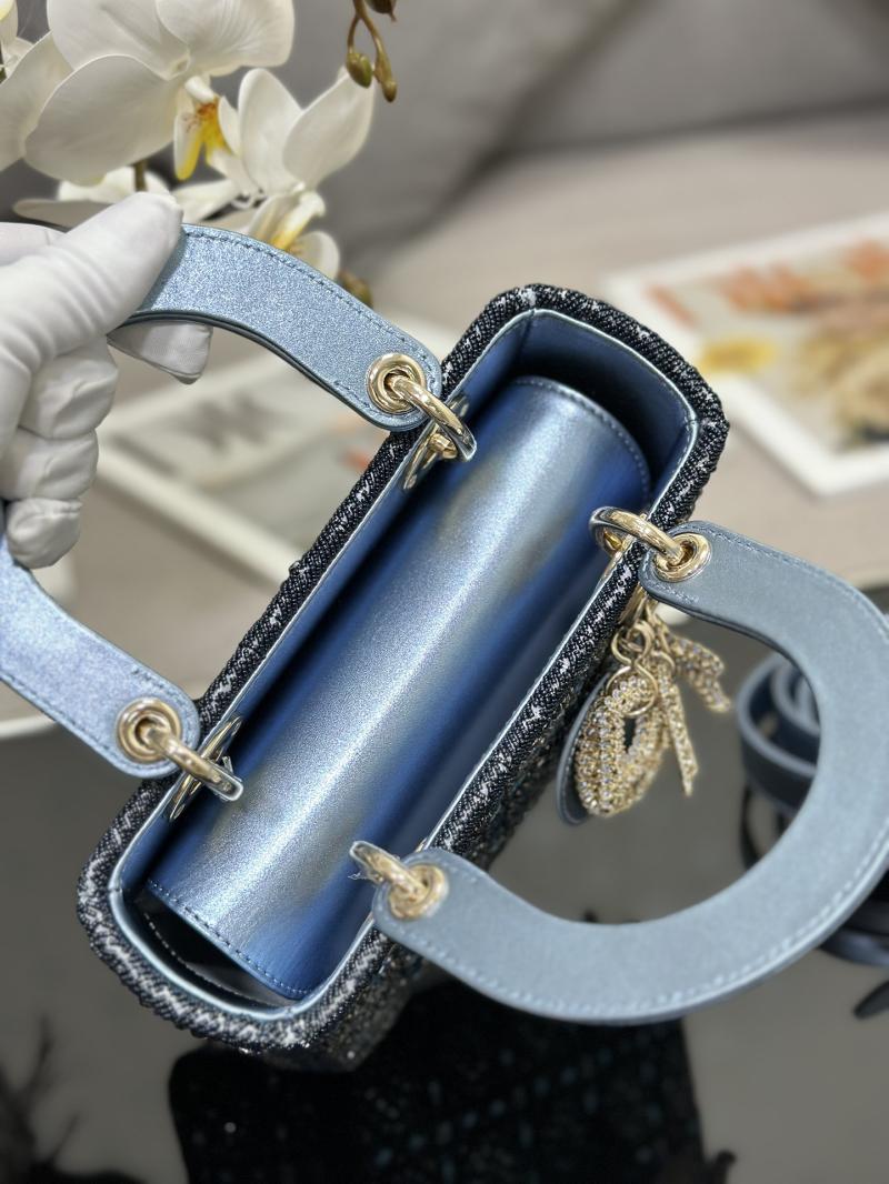 Small Lady dior Bag Embroidered with Beads Blue M0538