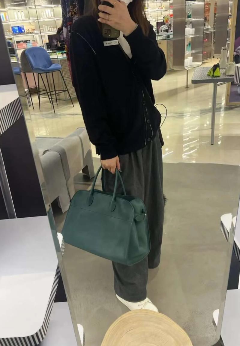The Row Smooth Leather Margaux 12 Bag Green W1833