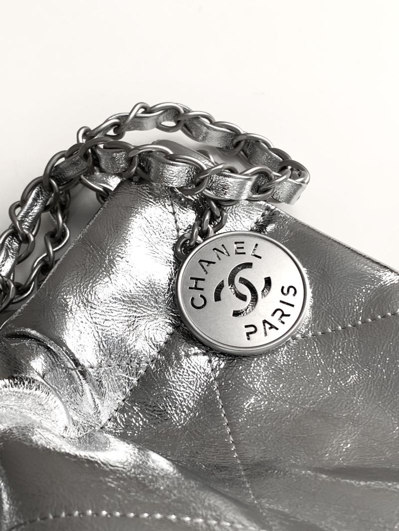 Chanel Calfskin 22 Handbag Silver AS3261