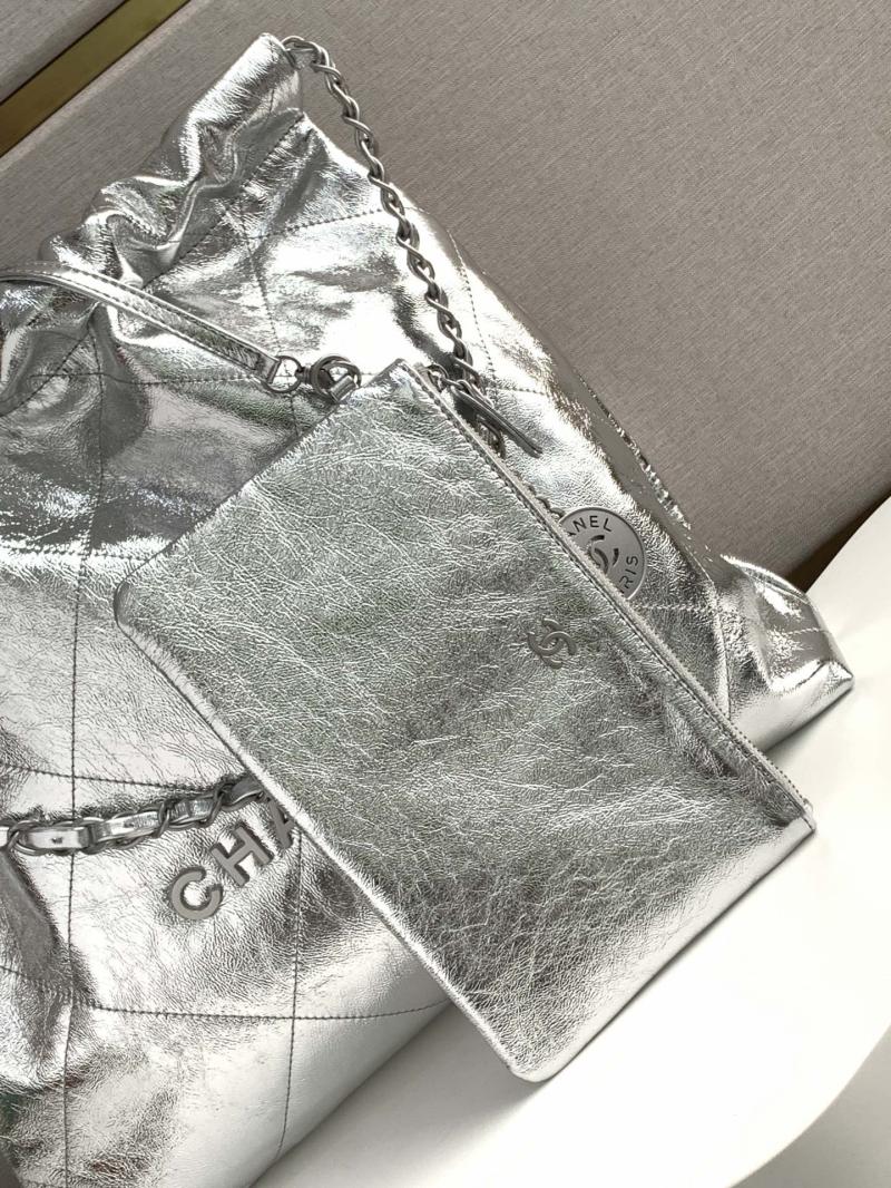 Chanel Calfskin 22 Handbag Silver AS3261