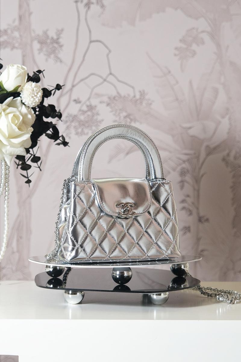 Chanel Lambskin Mini Kelly Shopping Bag Silver AS4416