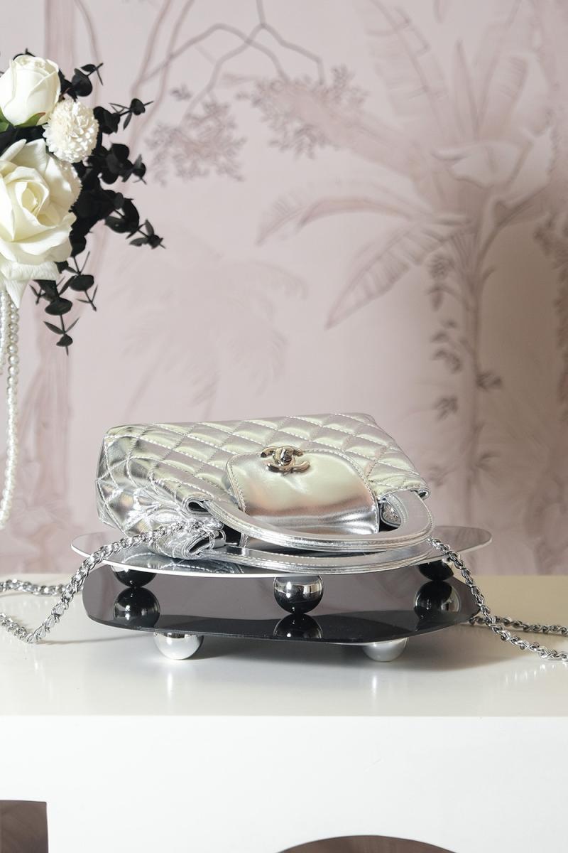 Chanel Lambskin Mini Kelly Shopping Bag Silver AS4416