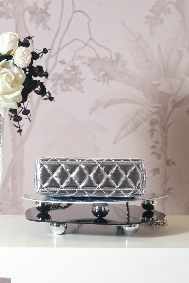 Chanel Lambskin Mini Kelly Shopping Bag Silver AS4416