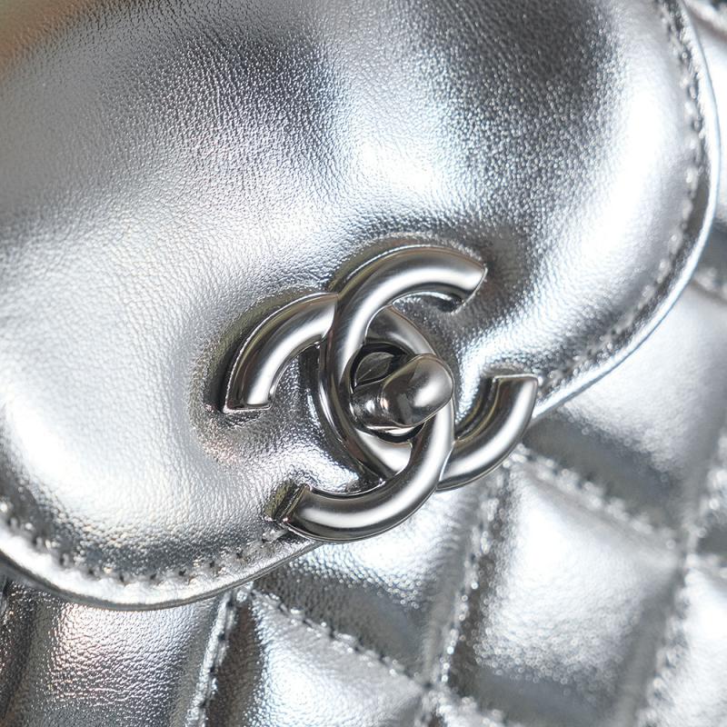 Chanel Lambskin Mini Kelly Shopping Bag Silver AS4416