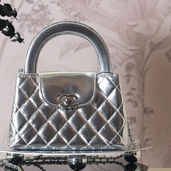 Chanel Lambskin Mini Kelly Shopping Bag Silver AS4416