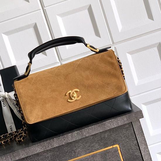 Chanel Large Flap Bag With Top Handle Brown AS5637