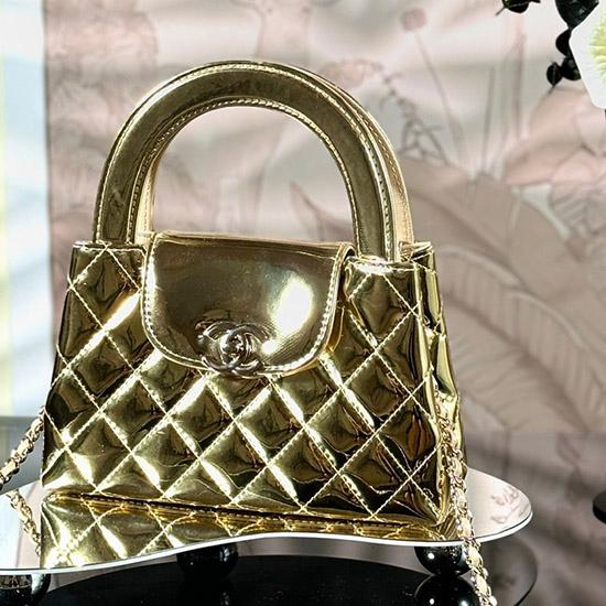 Chanel Patent Mini Kelly Shopping Bag Gold AS4416