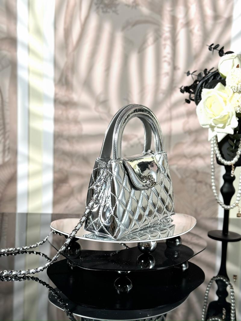 Chanel Patent Mini Kelly Shopping Bag Silver AS4416