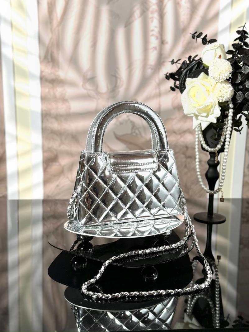 Chanel Patent Mini Kelly Shopping Bag Silver AS4416