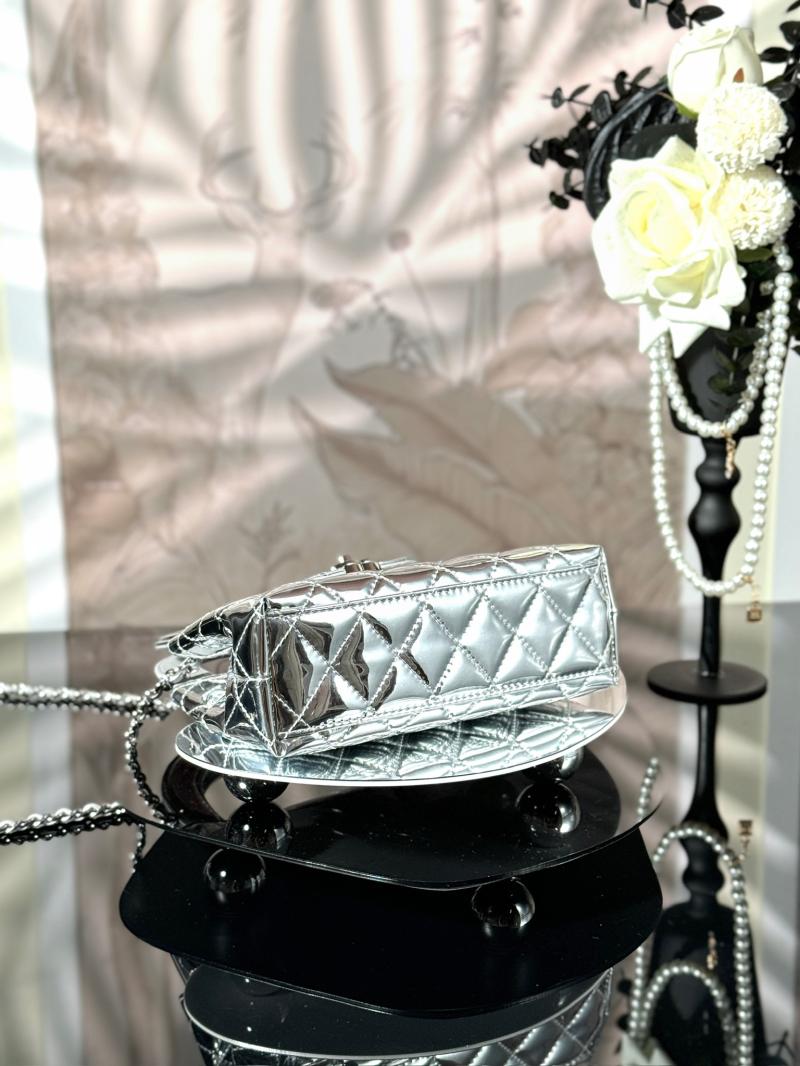 Chanel Patent Mini Kelly Shopping Bag Silver AS4416