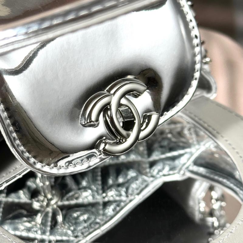 Chanel Patent Mini Kelly Shopping Bag Silver AS4416